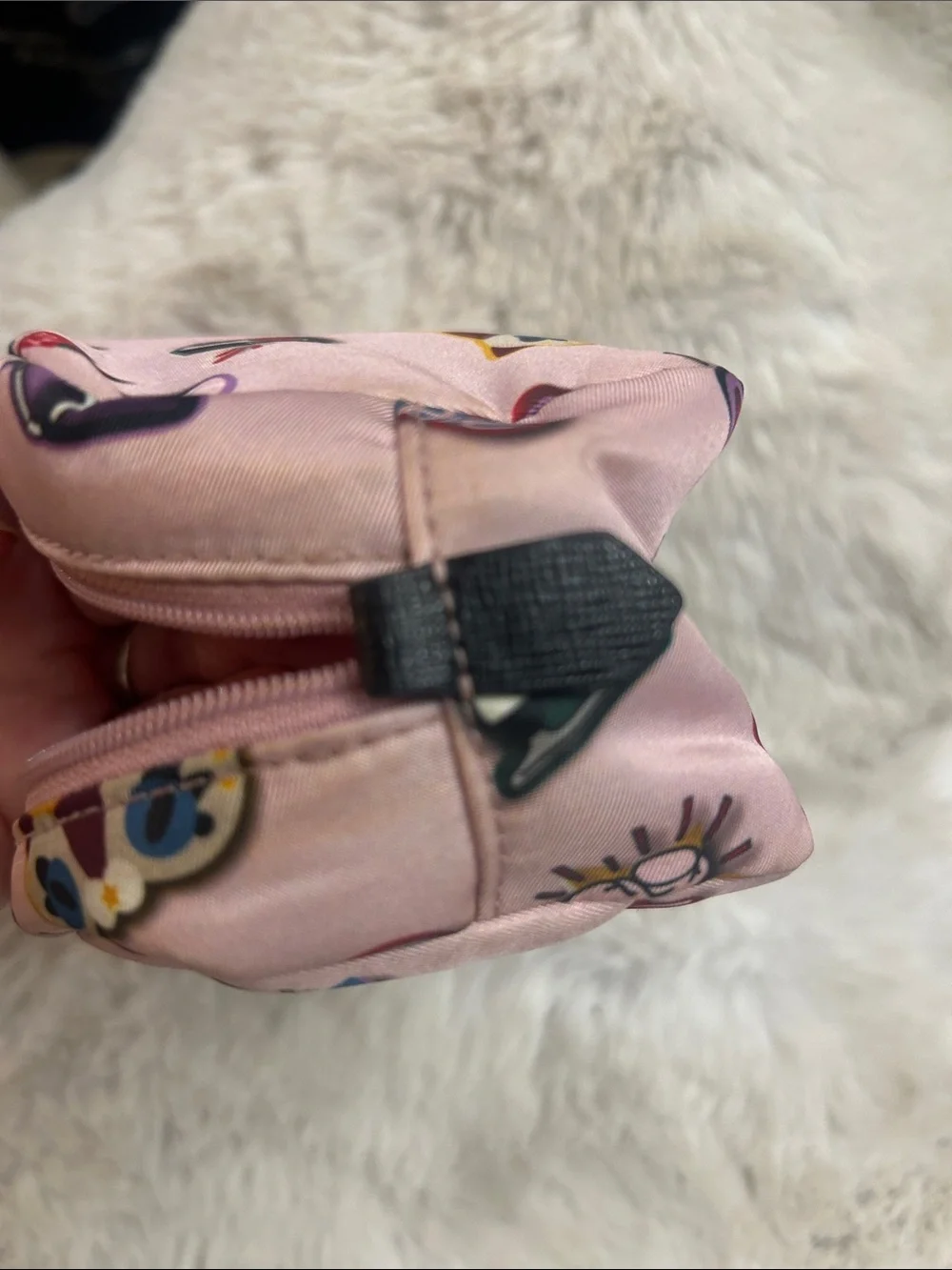 Furla Seasonal pink sticker print canvas clutch, cosmetic bag with mirror/strap